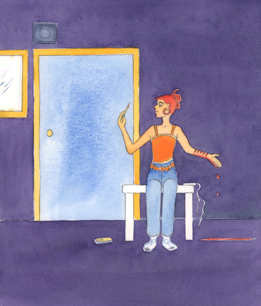Mensen eigenen zich de rol van de Vader toe wanneer ze tegen Zijn wensen in handelen (zelfs zonder het te beseffen) door hun zelfmoord of zelfbeschadiging, 2005 (aquarel op papier) door Elizabeth Wang