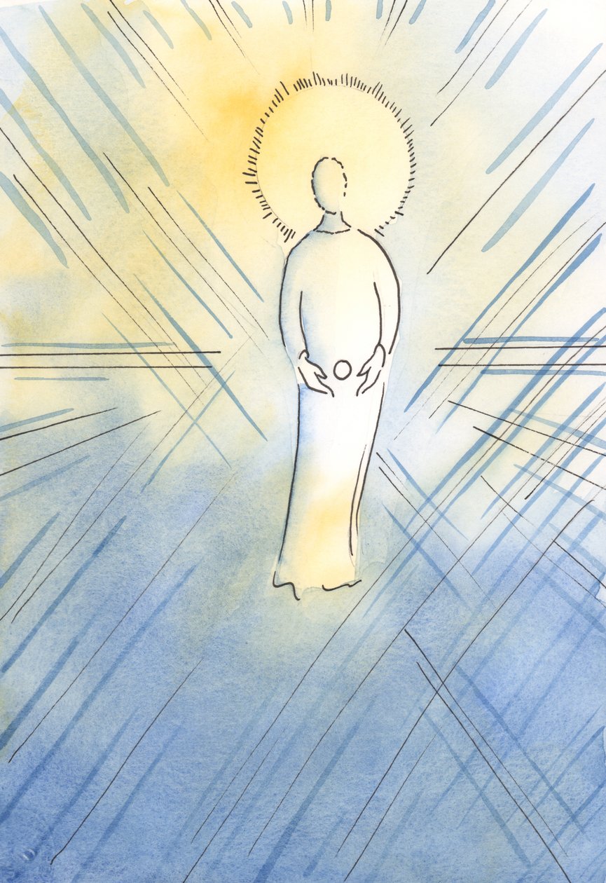 Sint Anna ontving in haar schoot de Onbevlekte, als een hostie; de Maagd Maria, die de Moeder van God zou worden door Elizabeth Wang