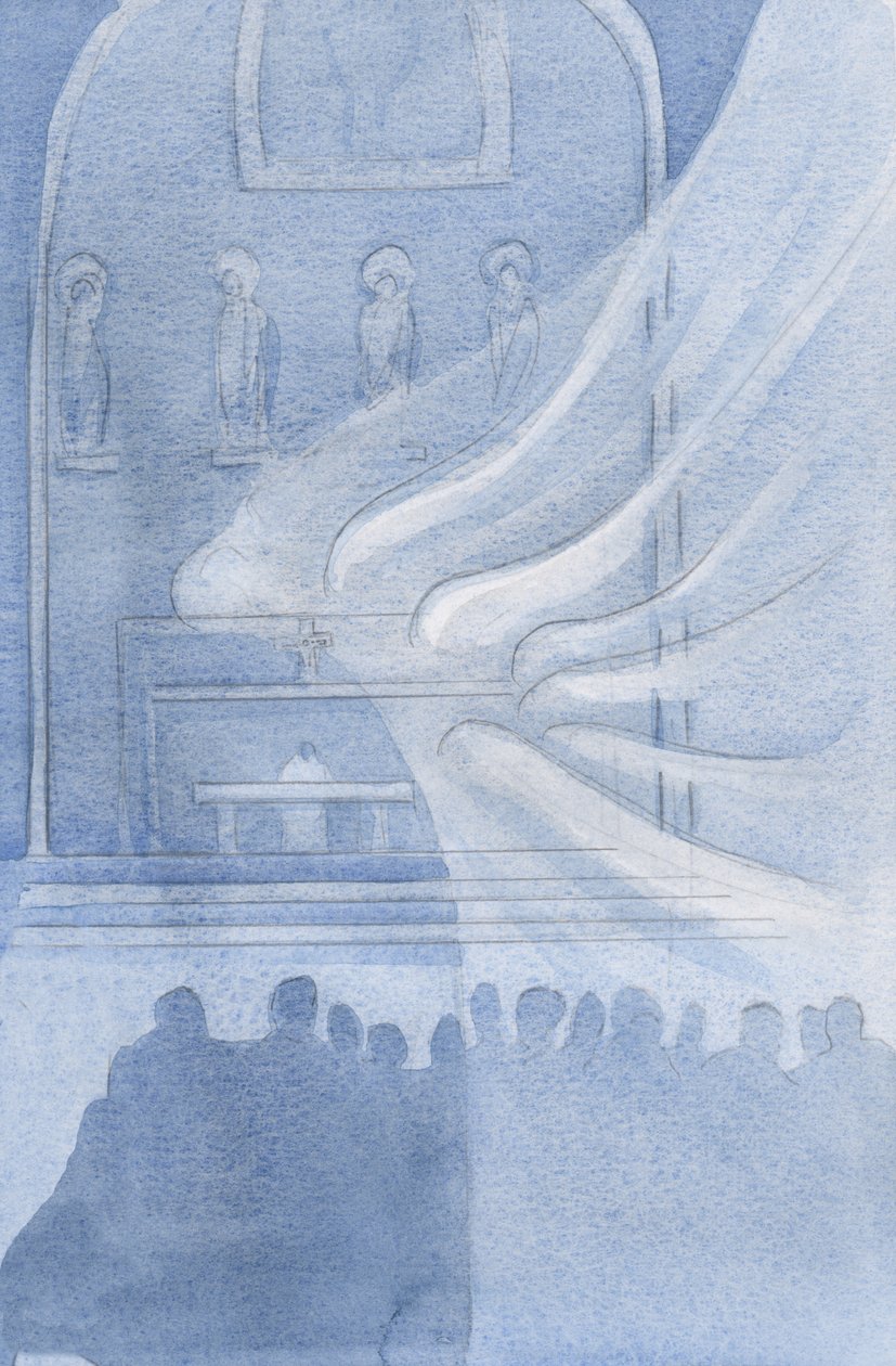 De engelen aanbidden Christus in de Heilige Eucharistie door Elizabeth Wang