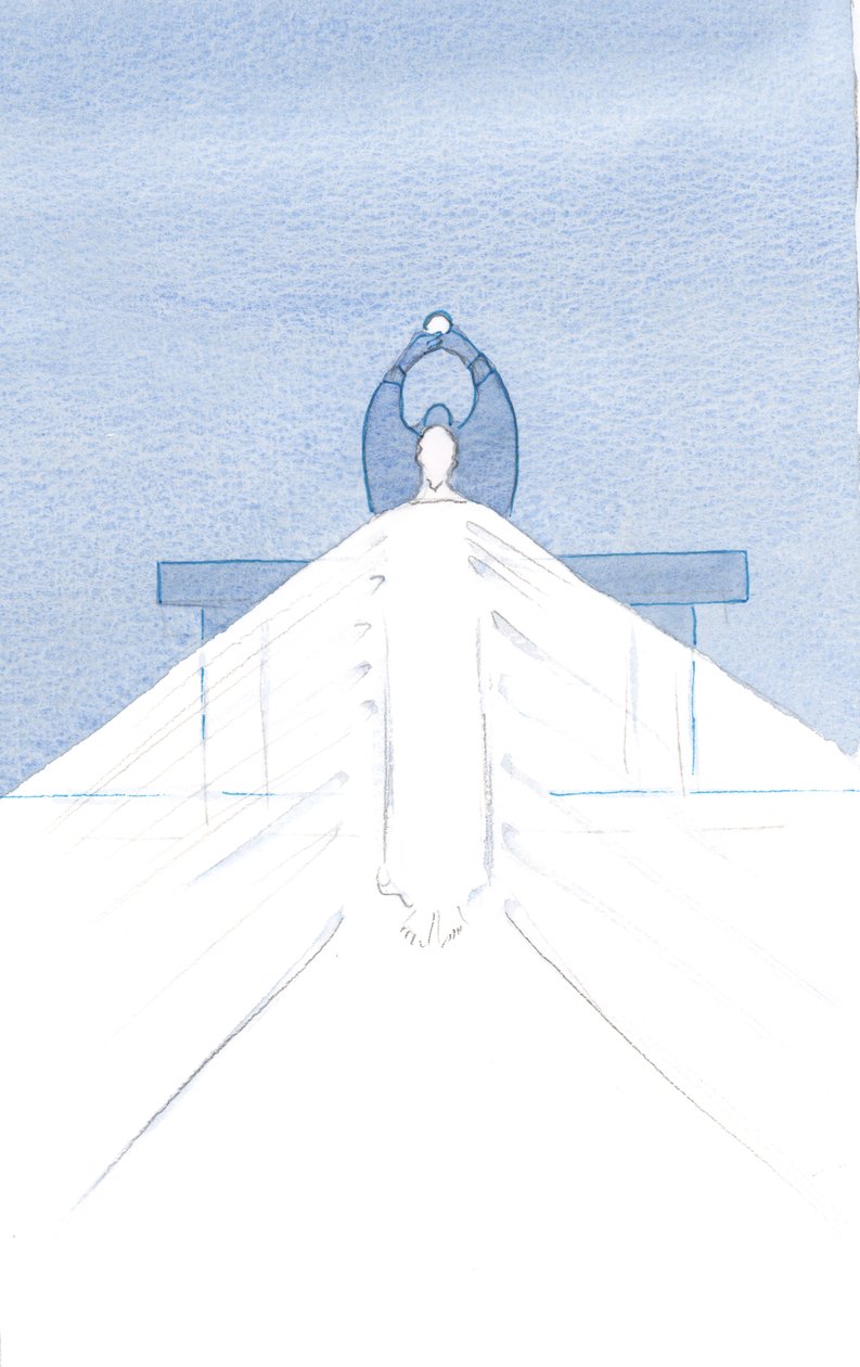 De schoonheid van Christus is verblindend, terwijl Hij hier stil staat, werkelijk aanwezig voor Zijn volk in gebed. door Elizabeth Wang