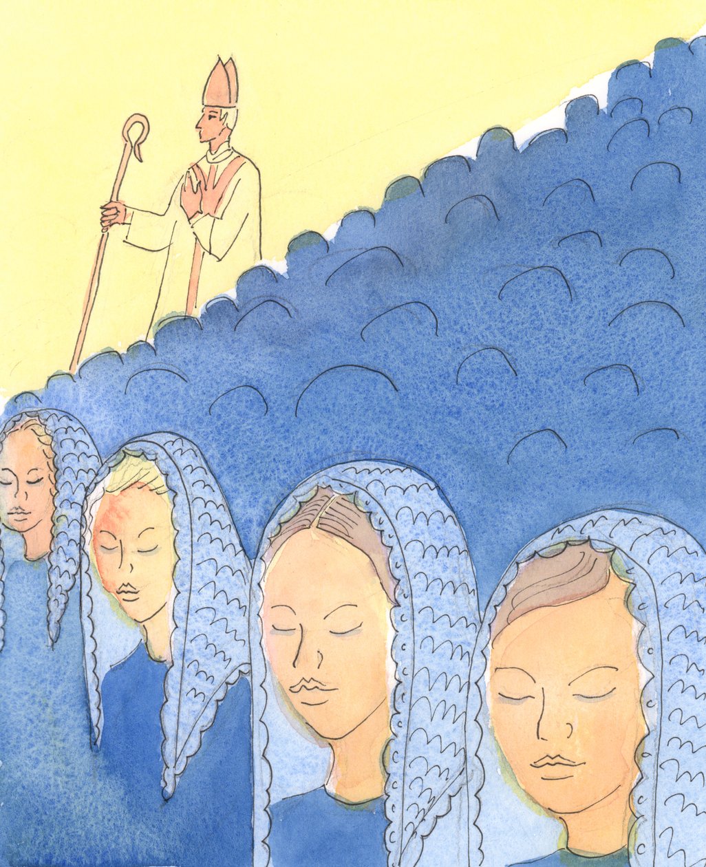 Het bedekken en ontbloten van het hoofd is belangrijk voor Bisschoppen door Elizabeth Wang