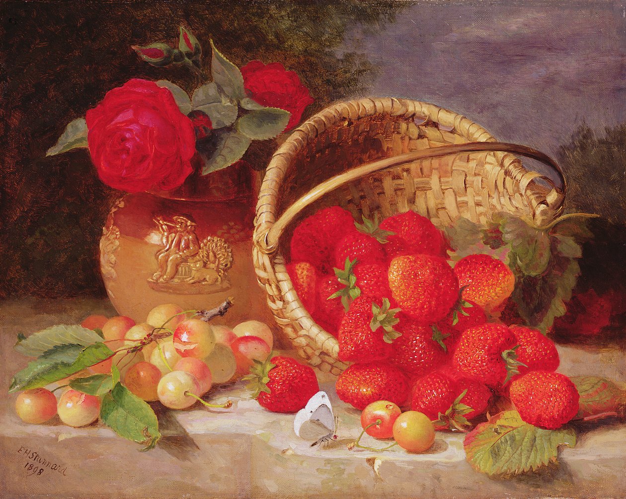 Stilleven van mand met aardbeien en kersen, 1898 door Eloise Harriet Stannard