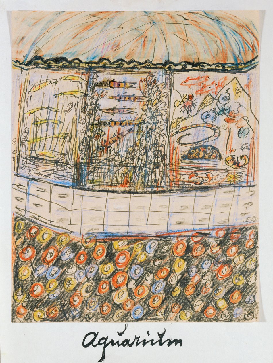 Aquarium (inkt en krijt op papier) door Else Lasker Schuler
