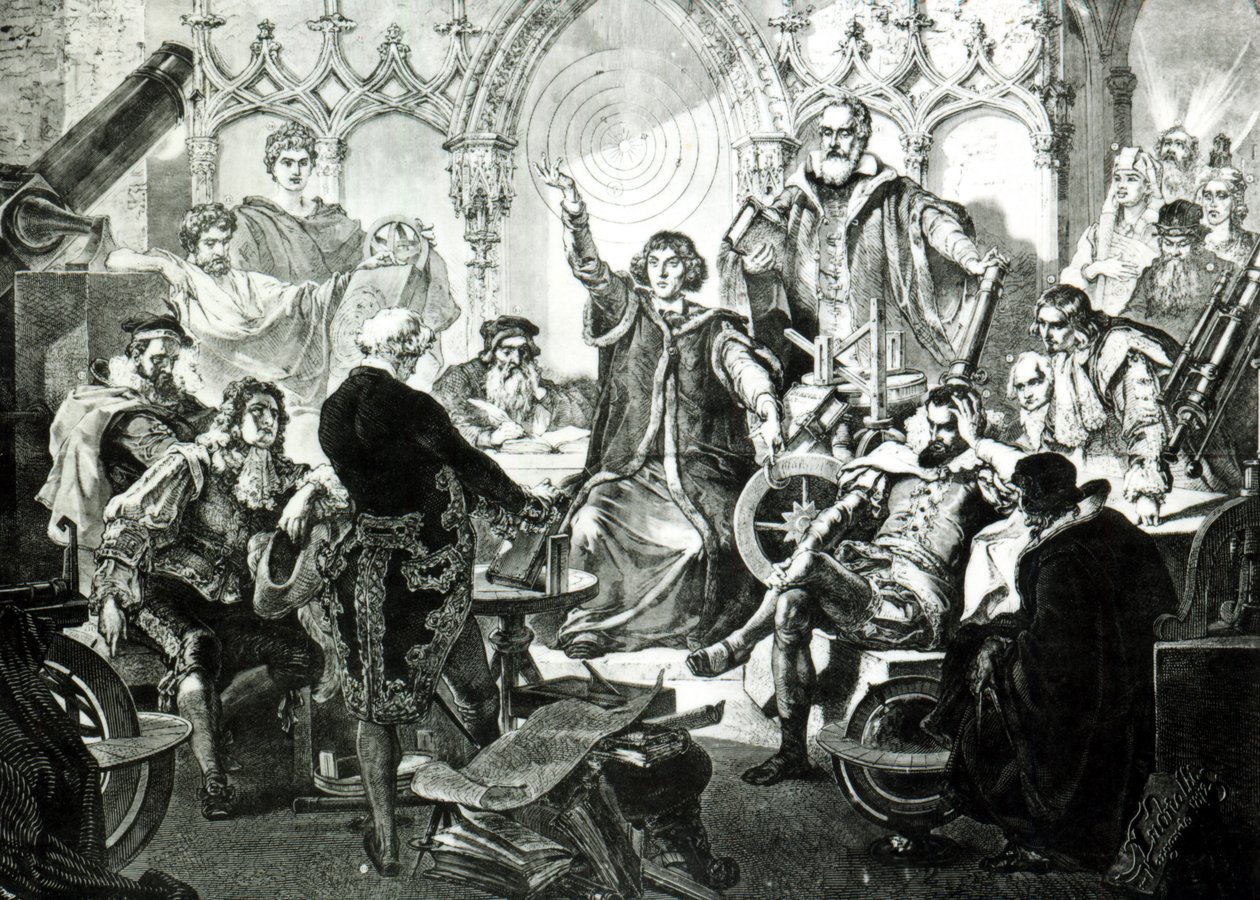 Nicolaus Copernicus (1473-1543) legt zijn theorie uit, 1873 door Elviro Michael Andriolli