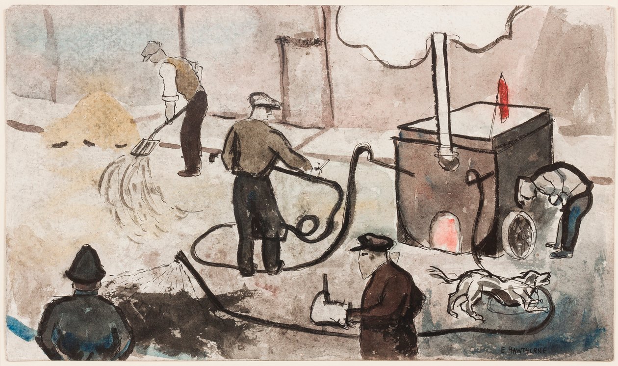 Londen: Straatwerken in East End, ca. 1935 door Elwin Hawthorne