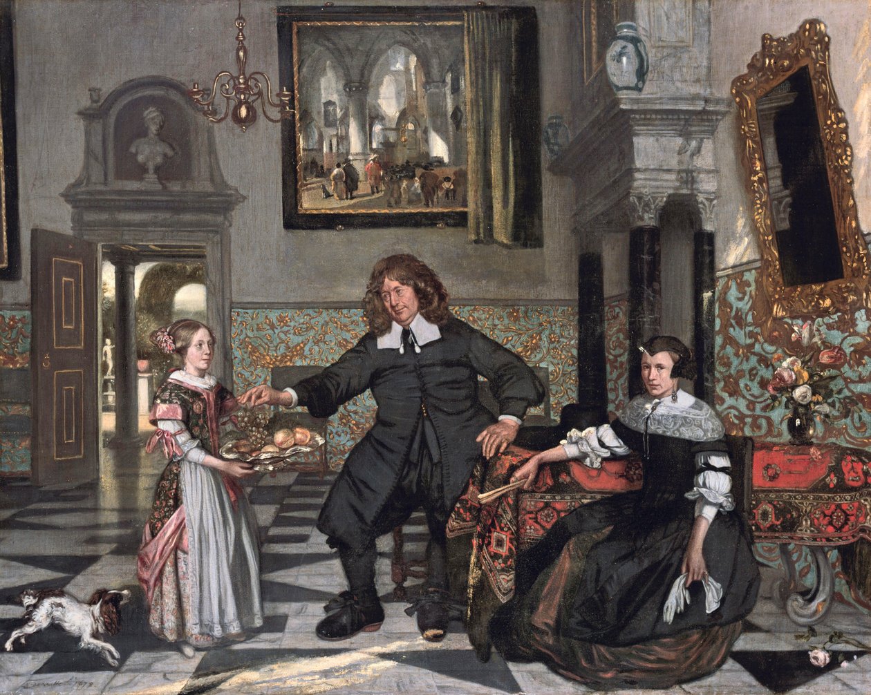Portret van een familie in een interieur door Emanuel de Witte