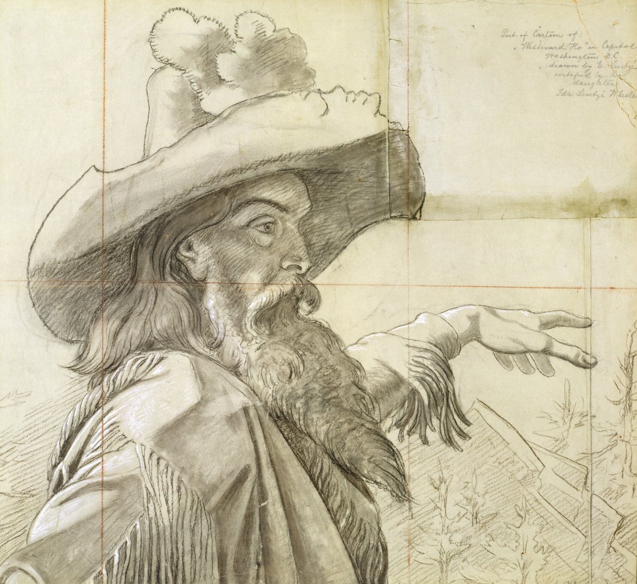 Detail van cartoon voor muurschildering Westward the Course of Empire... door Emanuel Gottlieb Leutze