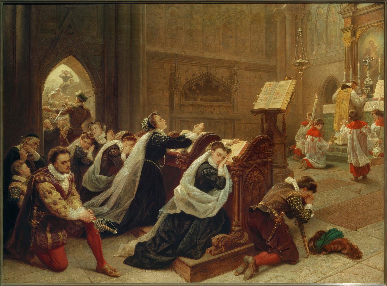 Maria Stuart...de eerste mis bijwonen door Emanuel Gottlieb Leutze