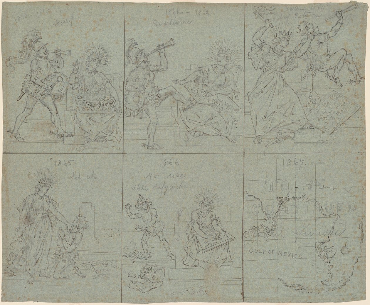 Politieke cartoon van de Amerikaanse Burgeroorlog door Emanuel Gottlieb Leutze