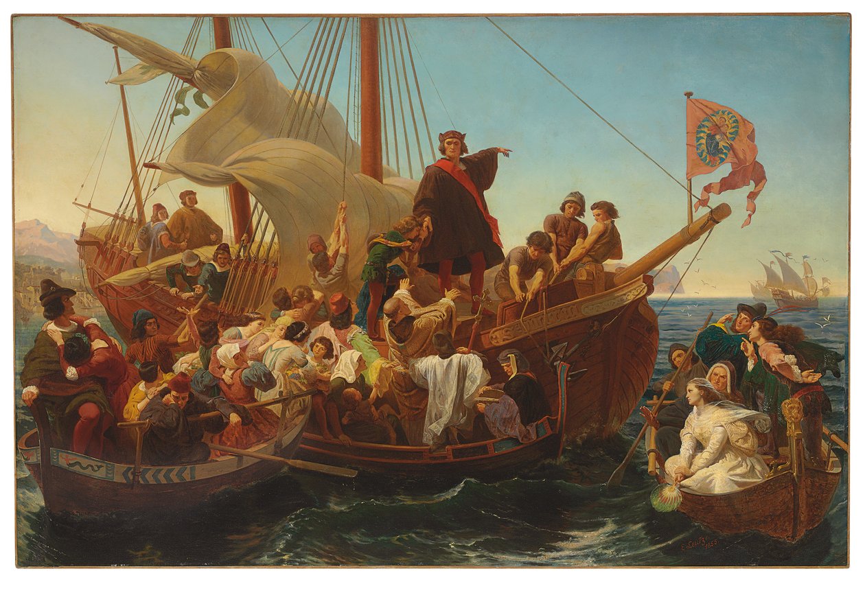 Het Vertrek van Columbus uit Palos in 1492, 1855 door Emanuel Gottlieb Leutze