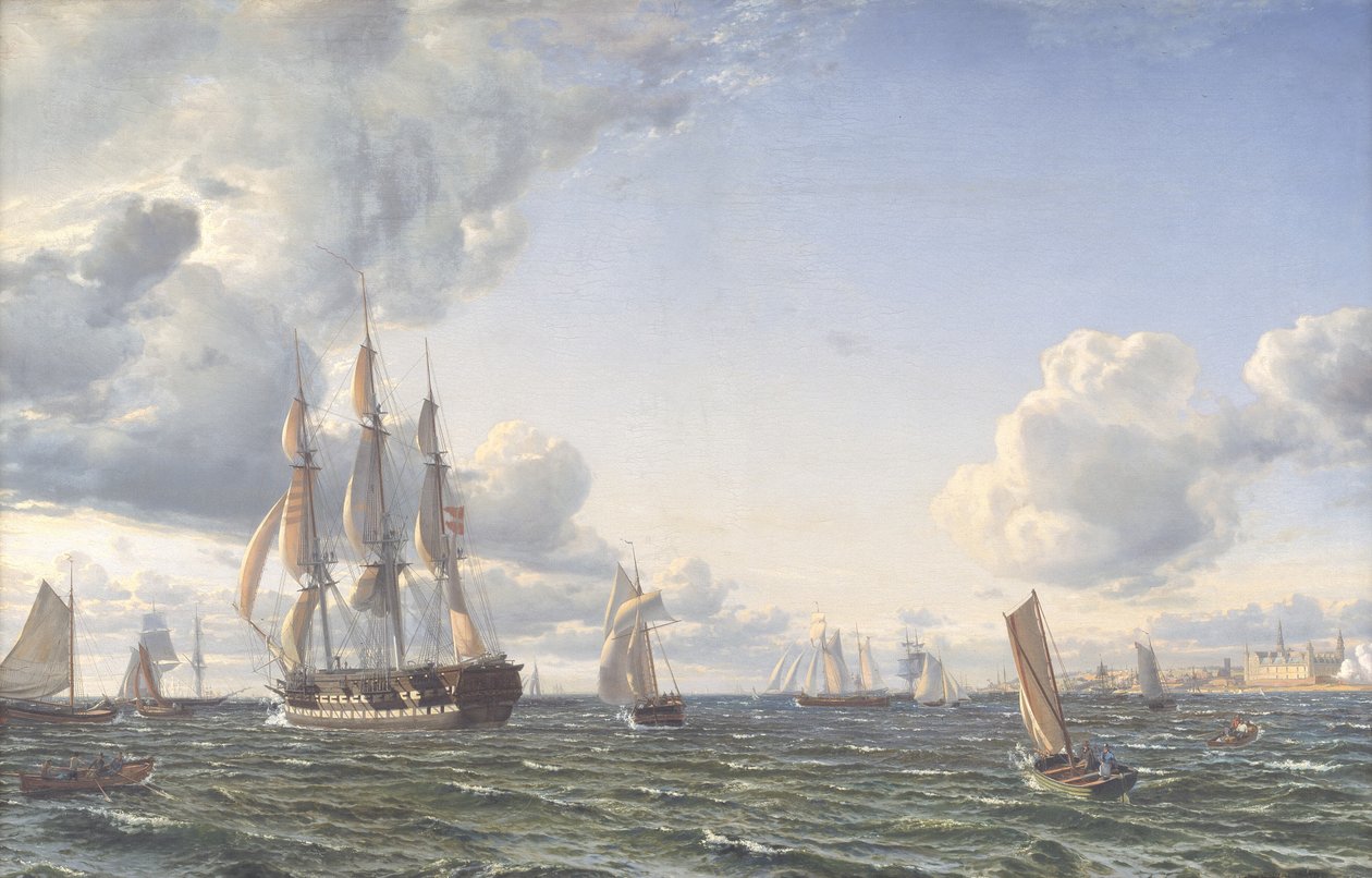 Linienschip "Valdemar" kruist de Sont bij een frisse bramzeilkoelte door Emanuel Larsen