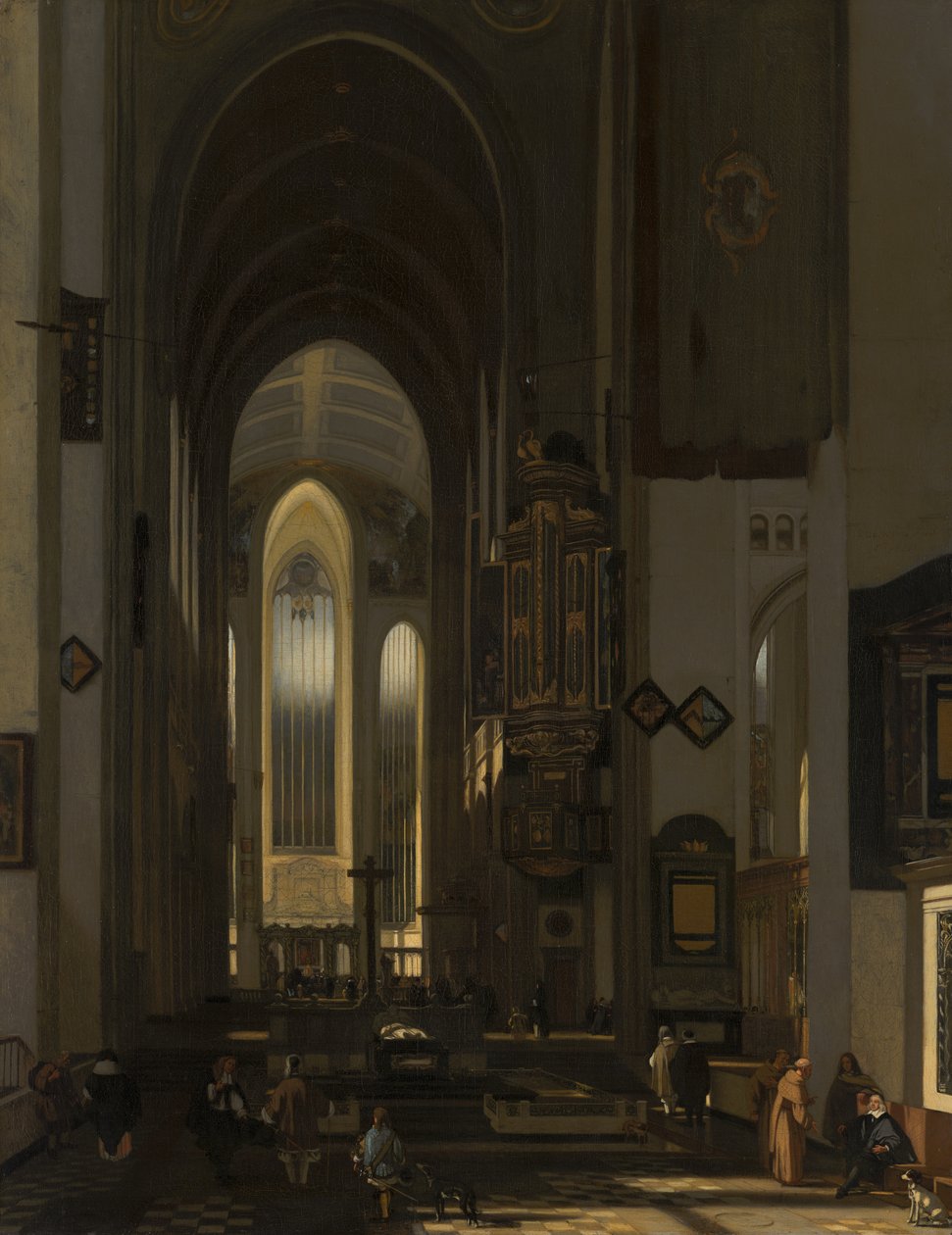 Interieur van een denkbeeldige katholieke kerk door Emanuel de Witte