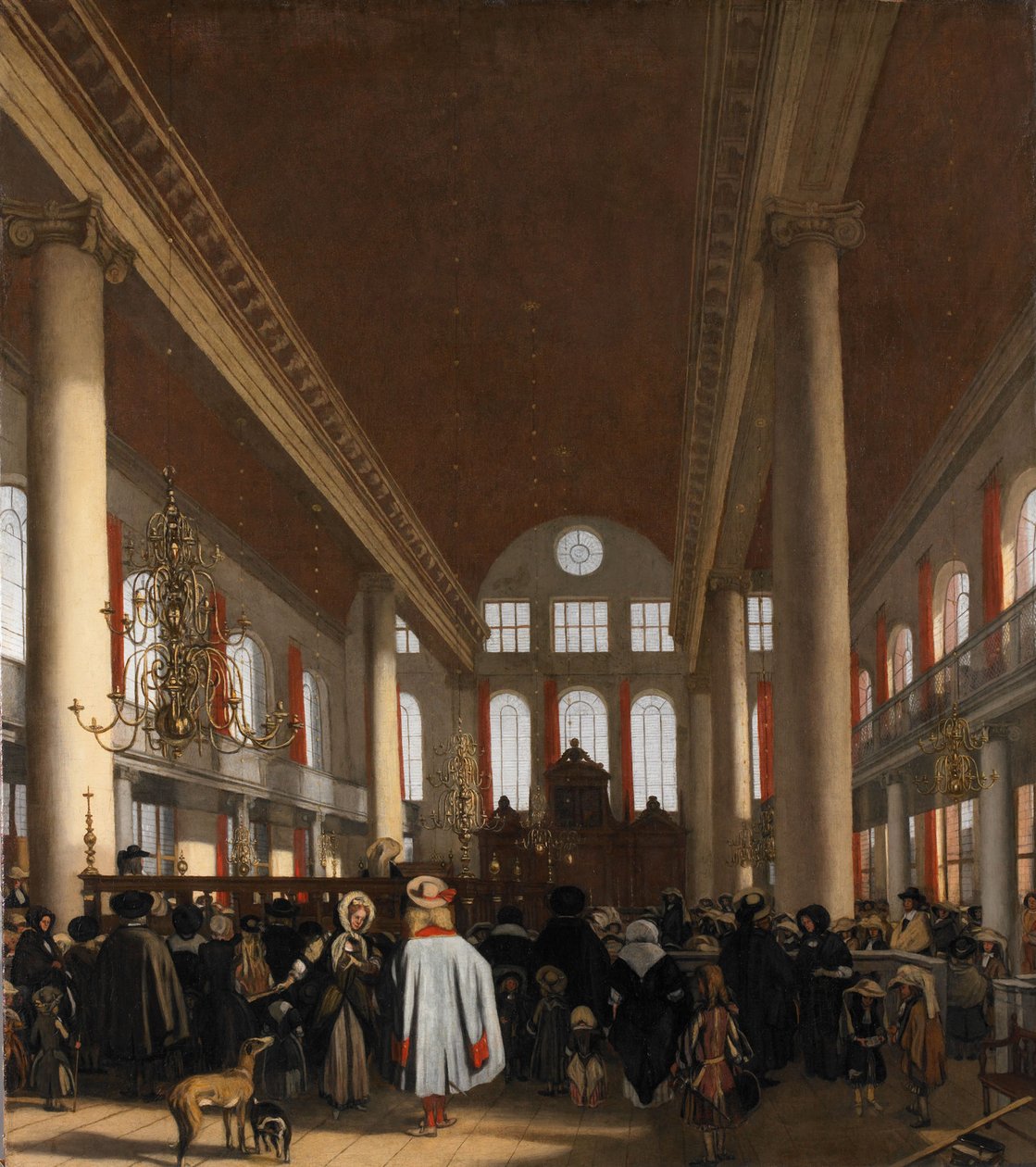 Interieur van de Portugese Synagoge in Amsterdam door Emanuel de Witte