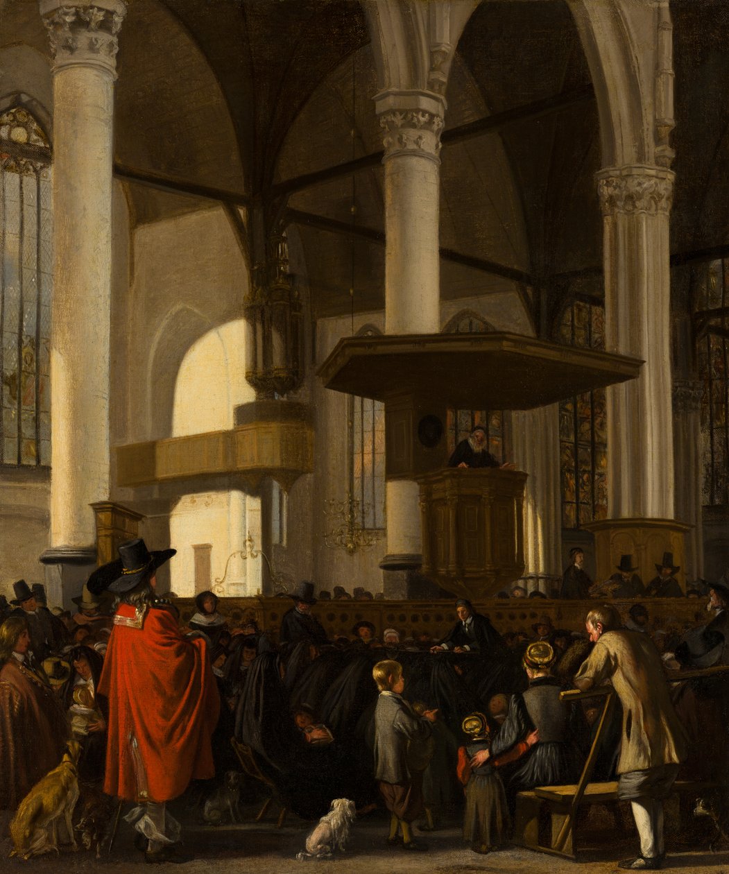 De Oude Kerk in Amsterdam tijdens een kerkdienst door Emanuel de Witte