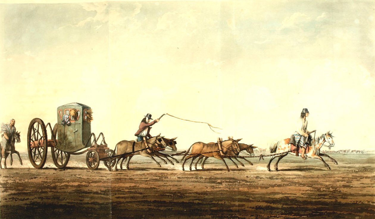Postkoets, provincie Buenos Aires, ca 1818 door Emeric Essex Vidal