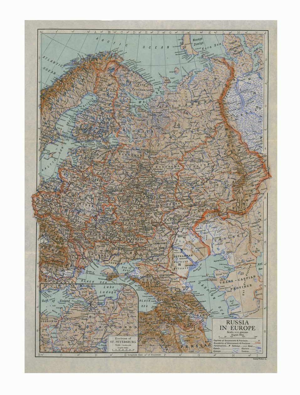 Kaart van Rusland in Europa, ca. 1910s door Emery Walker