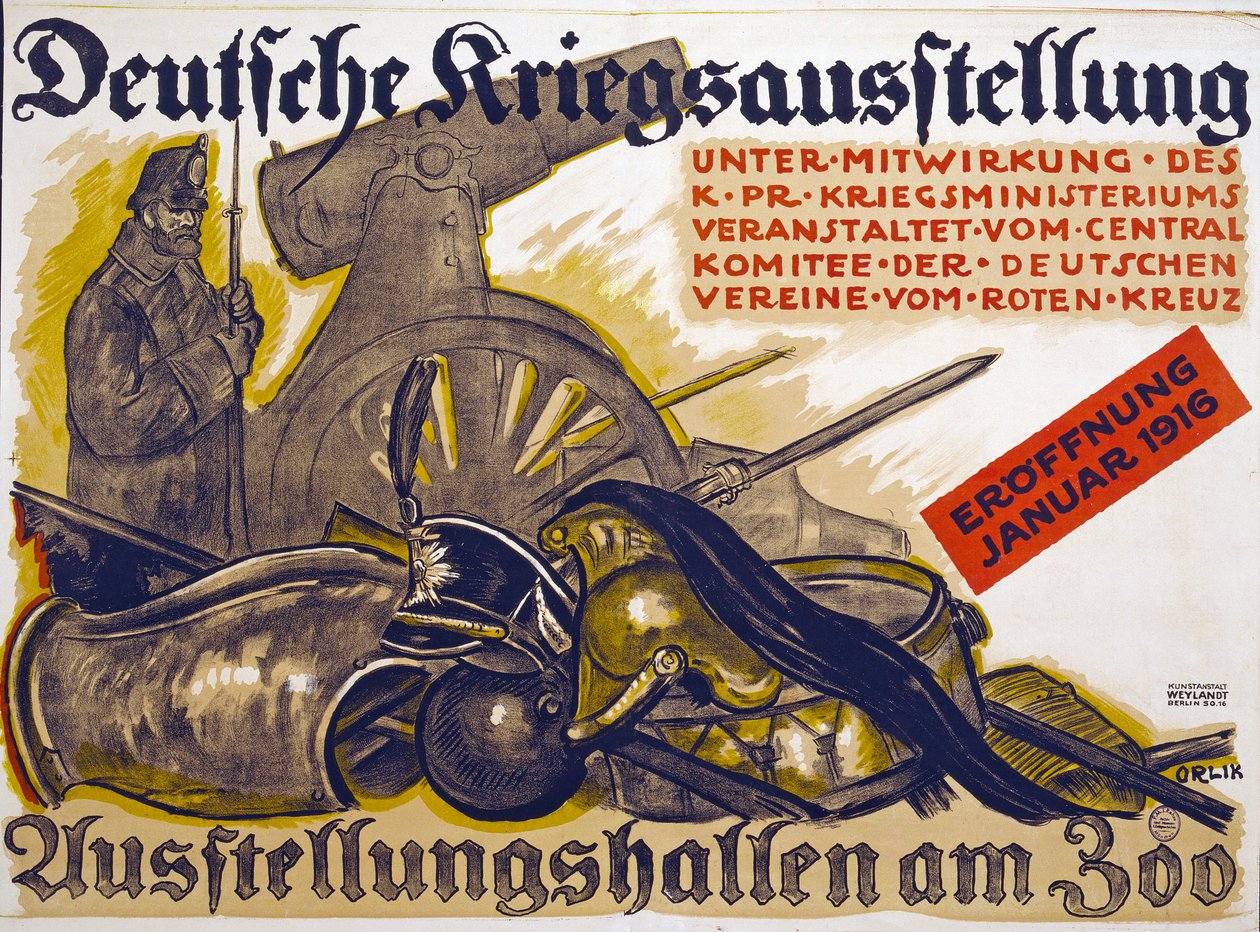 Poster die een Oorlogstentoonstelling sponsort door het Rode Kruis Deutsche Kriegsausstellung, januari 1916, 1916 door Emil Orlik