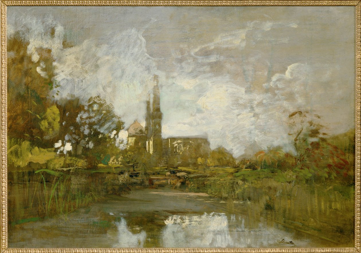 Ein ehemaliges Gebaeude der Wiener Weltausstellung im Prater - een voormalig gebouw van de Weense Wereldtentoonstelling in het Prater ... (schilderij op doek) door Emil Jakob Schindler