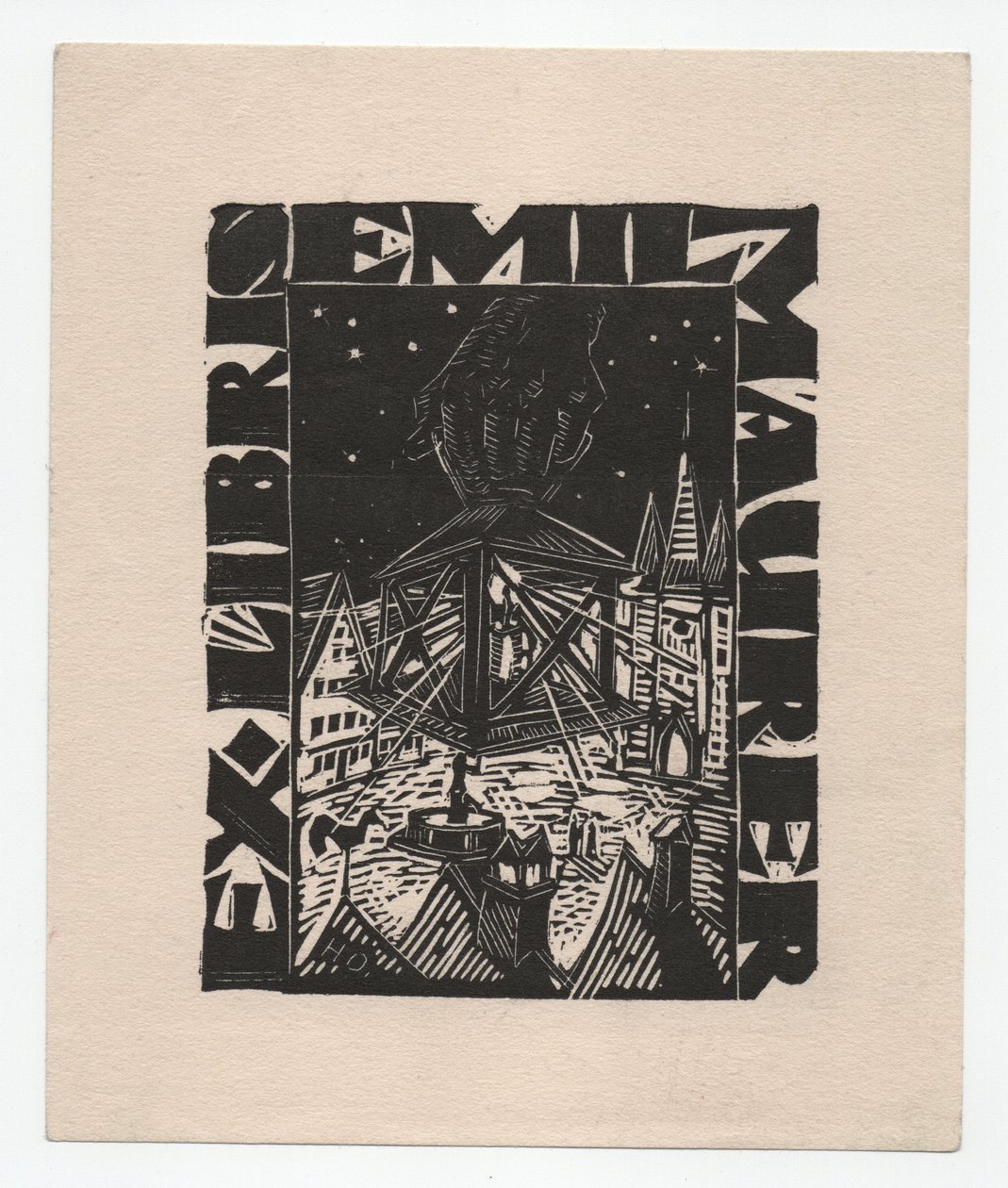 Ex Libris Emil Maurer (gravure) door Emil Maurer