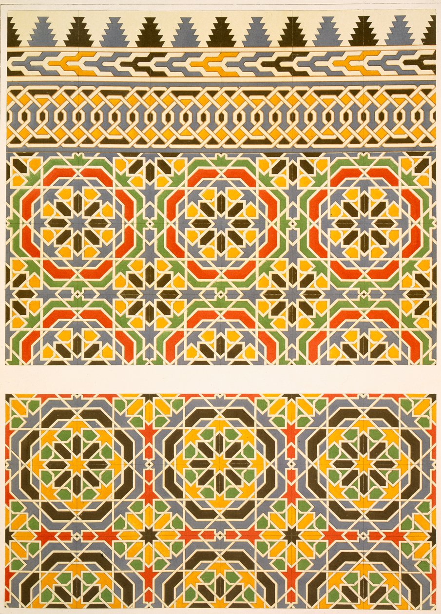 Geometrische keramische (faience) decoratie uit de moskee van Cheykhoun, 19e eeuw door Emile Prisse d