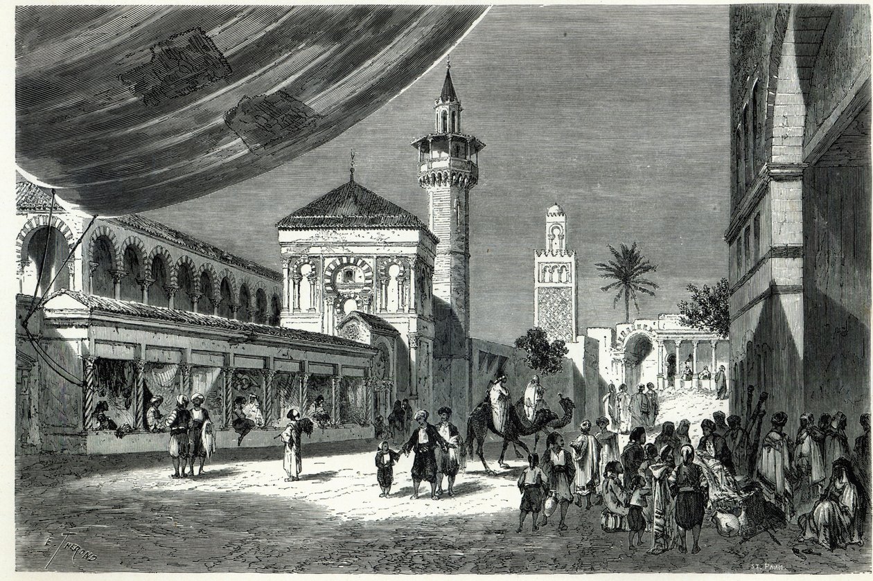Een Bazaar in Tunis door Emile Theodore Therond