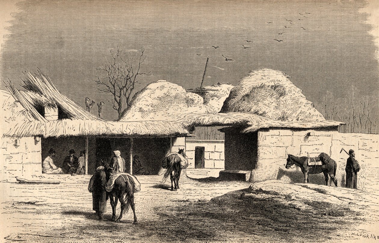 Een karavanserai in Tasjkent, Oezbekistan, illustratie uit 