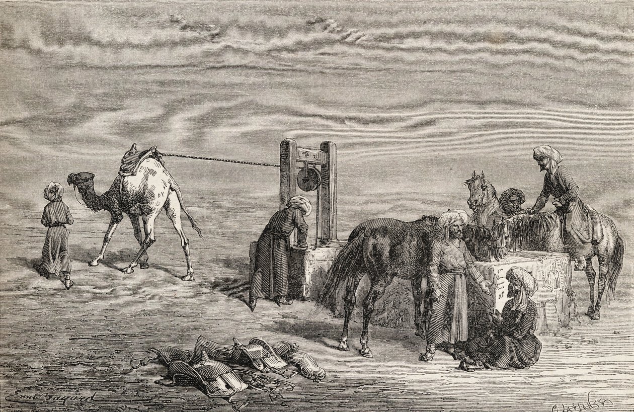 Een put in de woestijn tussen Samarkand en Karshi, Oezbekistan, illustratie uit 