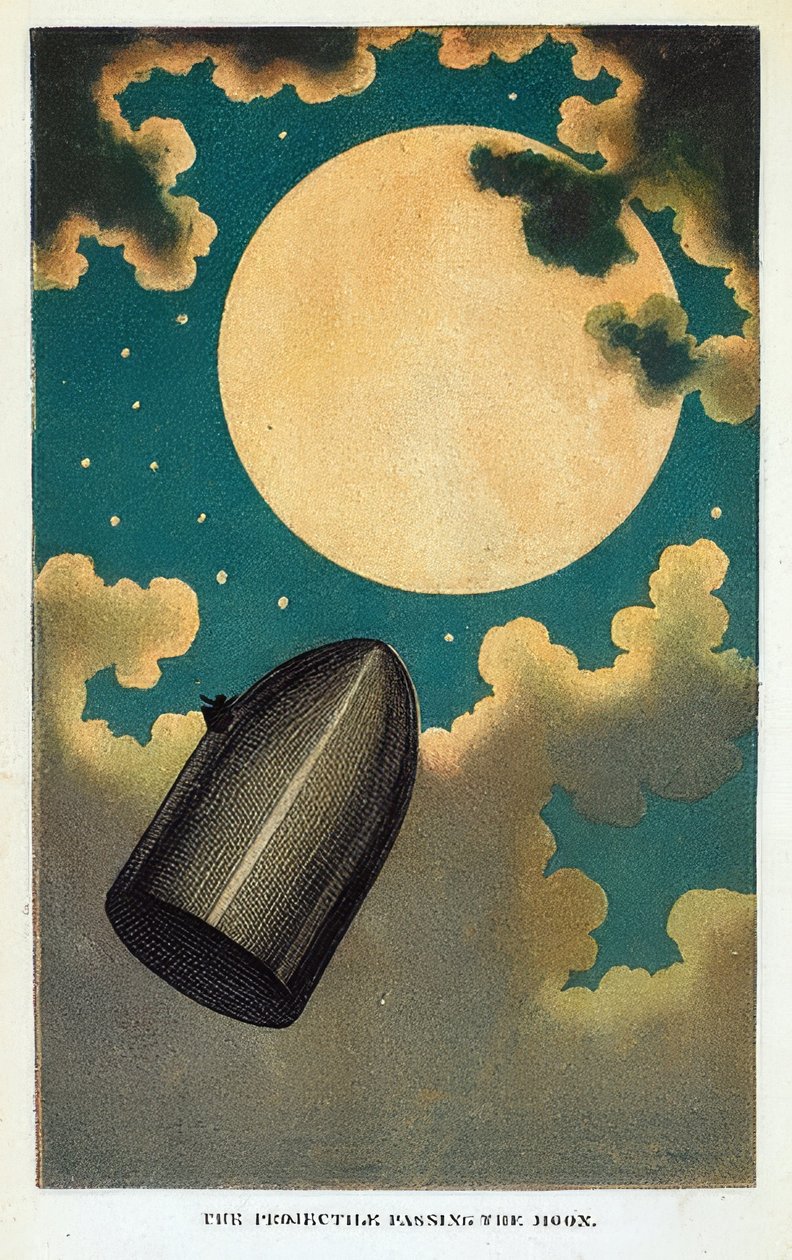 Illustratie voor het boek Van de aarde naar de maan van Jules Verne. 1877 door Emile Antoine Bayard