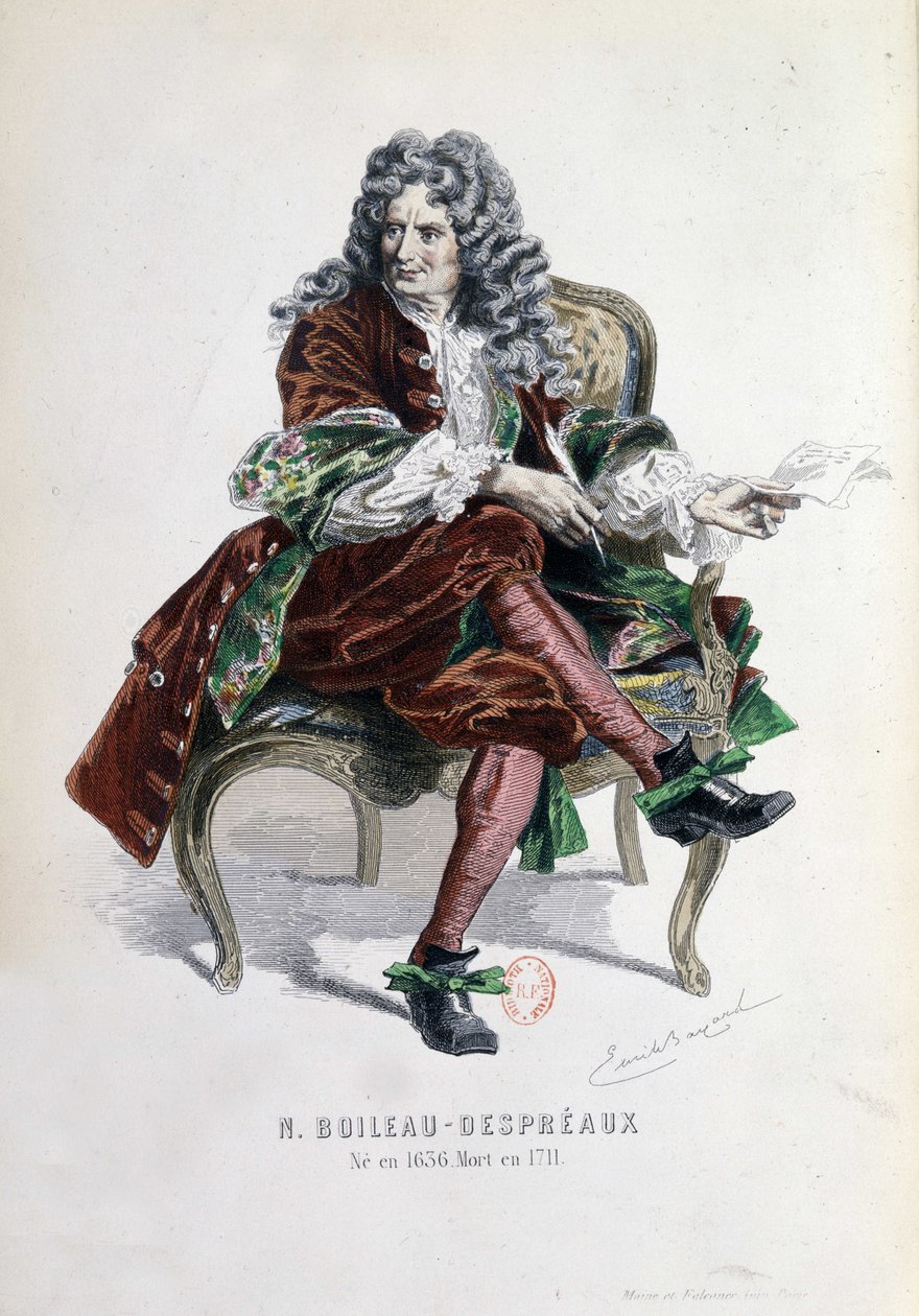 Portret van Nicolas Boileau Despreaux (Boileau-Despreaux) (1636-1711) in "Werken van Nicolas Boileau" Parijs 1873 (gravure) door Emile Antoine Bayard