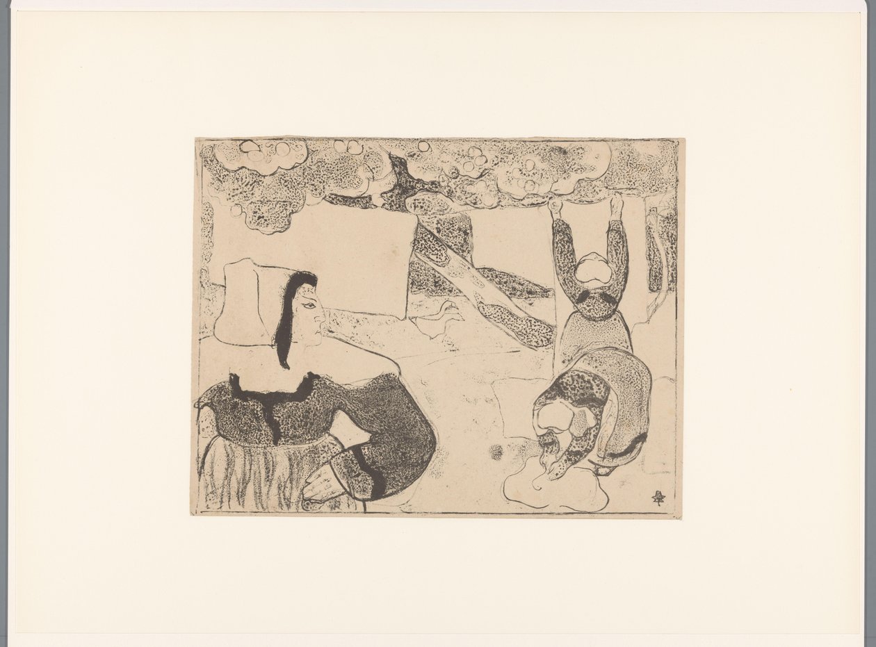 Drie Bretonse vrouwen hangen de was op door Emile Bernard