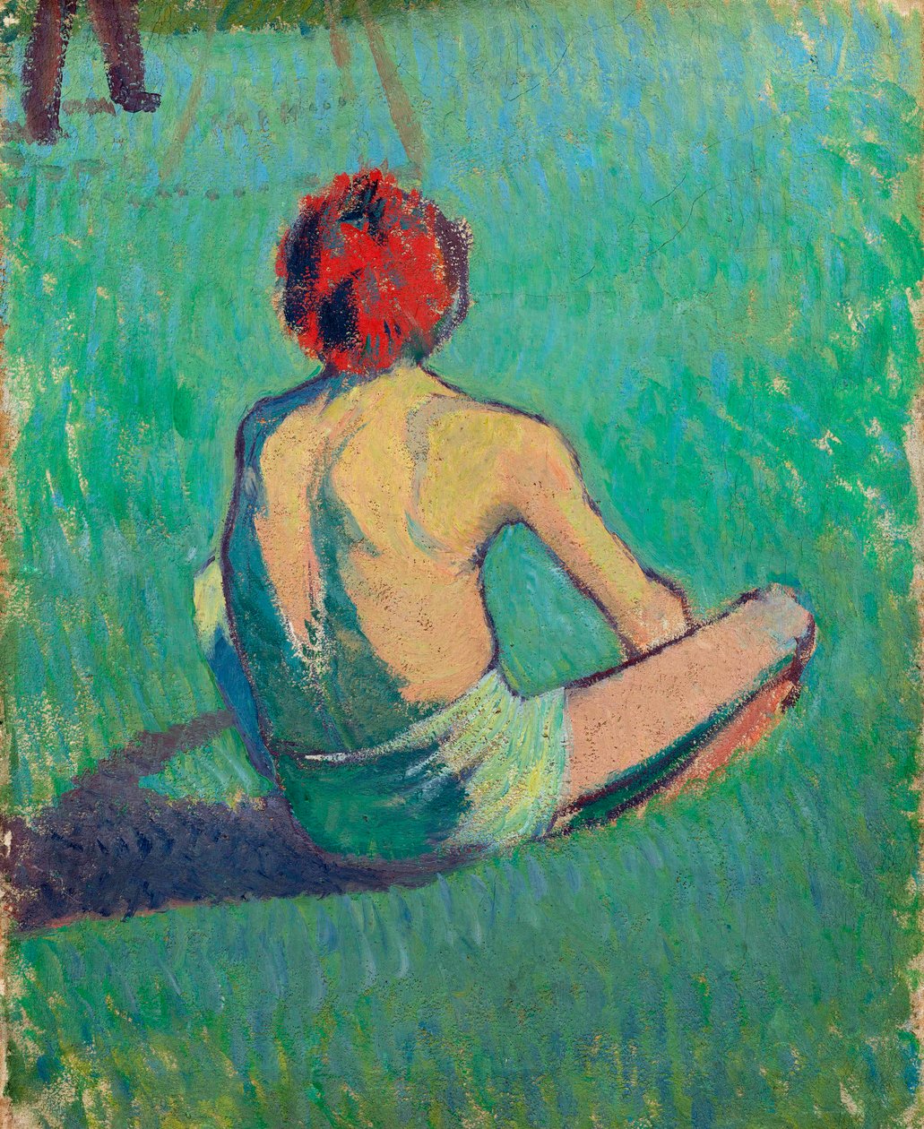 Jongen zittend in het gras door Emile Bernard