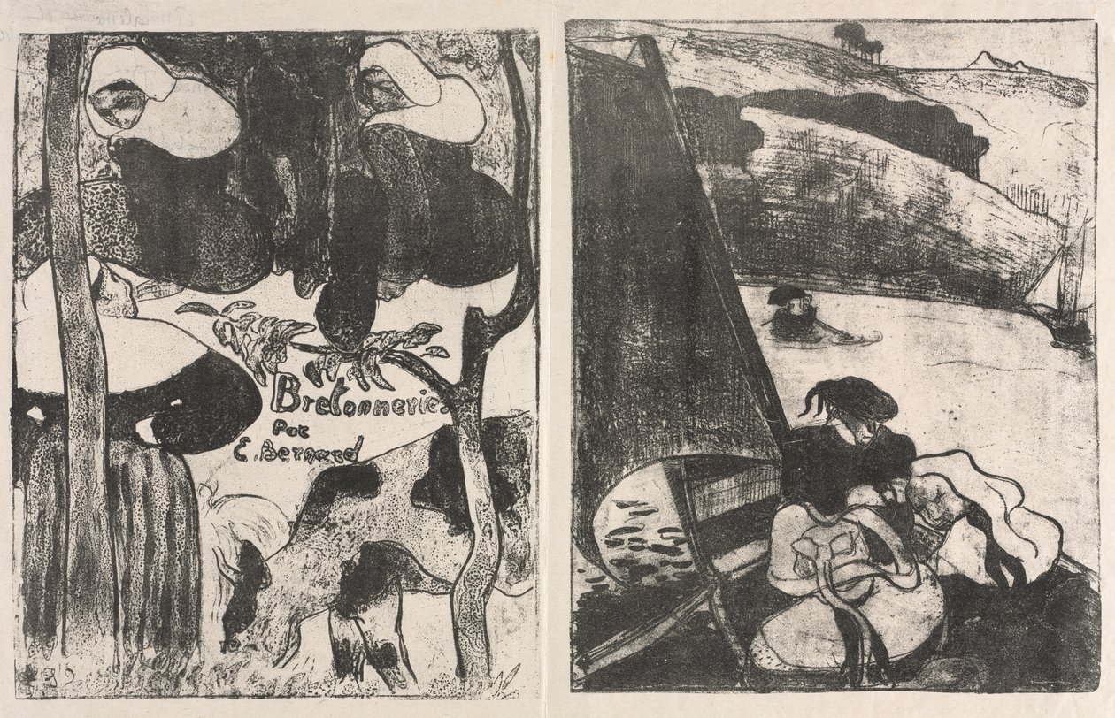 Les Bretonneries: Titelpagina (Page de Titre) en De Terugkeer van de Bedevaart (Le Retour du Pardon) door Emile Bernard