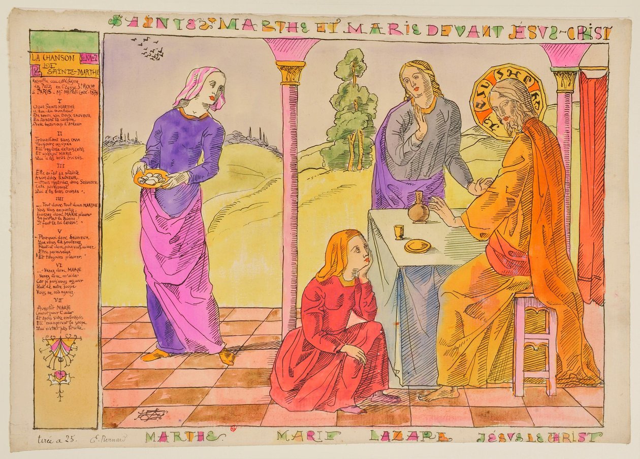 De heilige Martha en Maria voor Jezus Christus door Emile Bernard