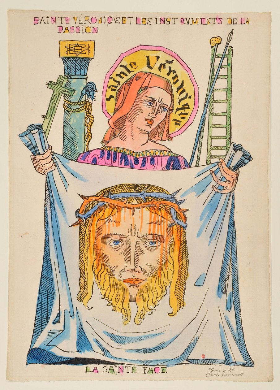 De heilige Veronica en de werktuigen van de Passie: Het Heilige Aangezicht door Emile Bernard