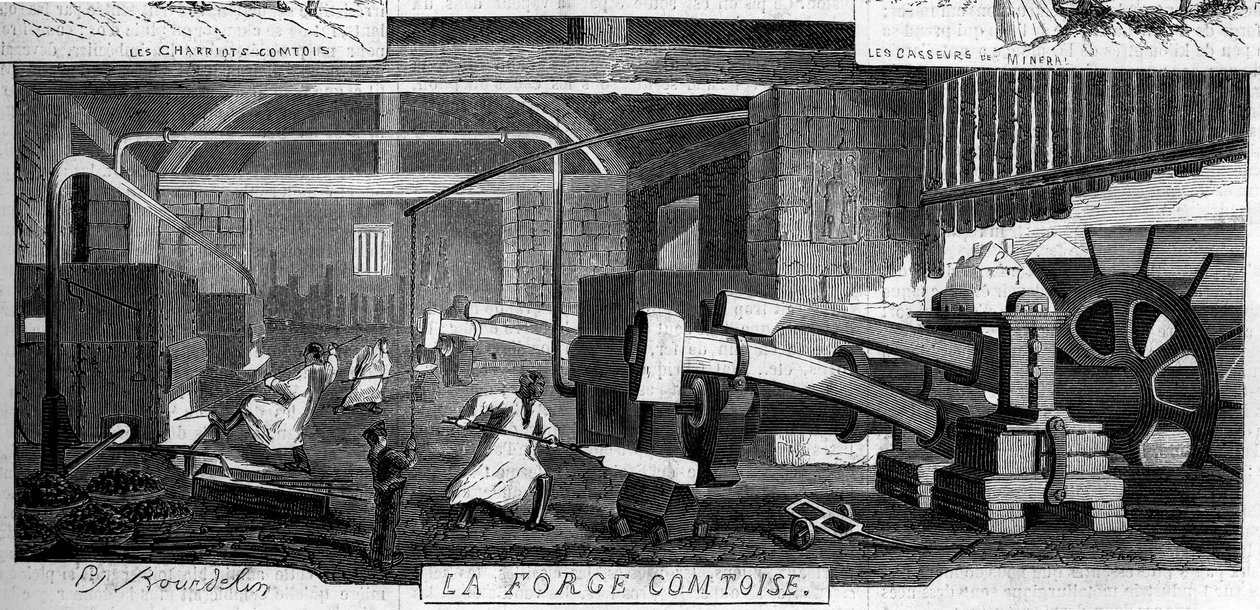Forges de la Franche Comté: interne weergave van de fabriek van Rans, Jura (39) door Emile Bourdelin