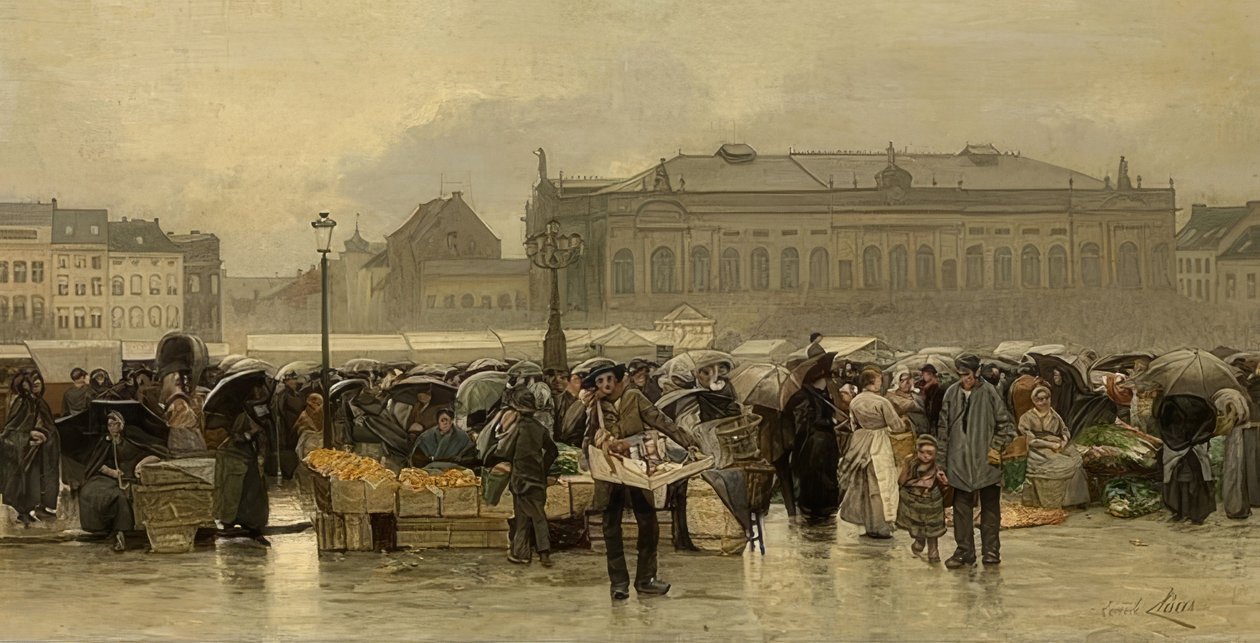 De markt voor het theater in Antwerpen door Emile Claus