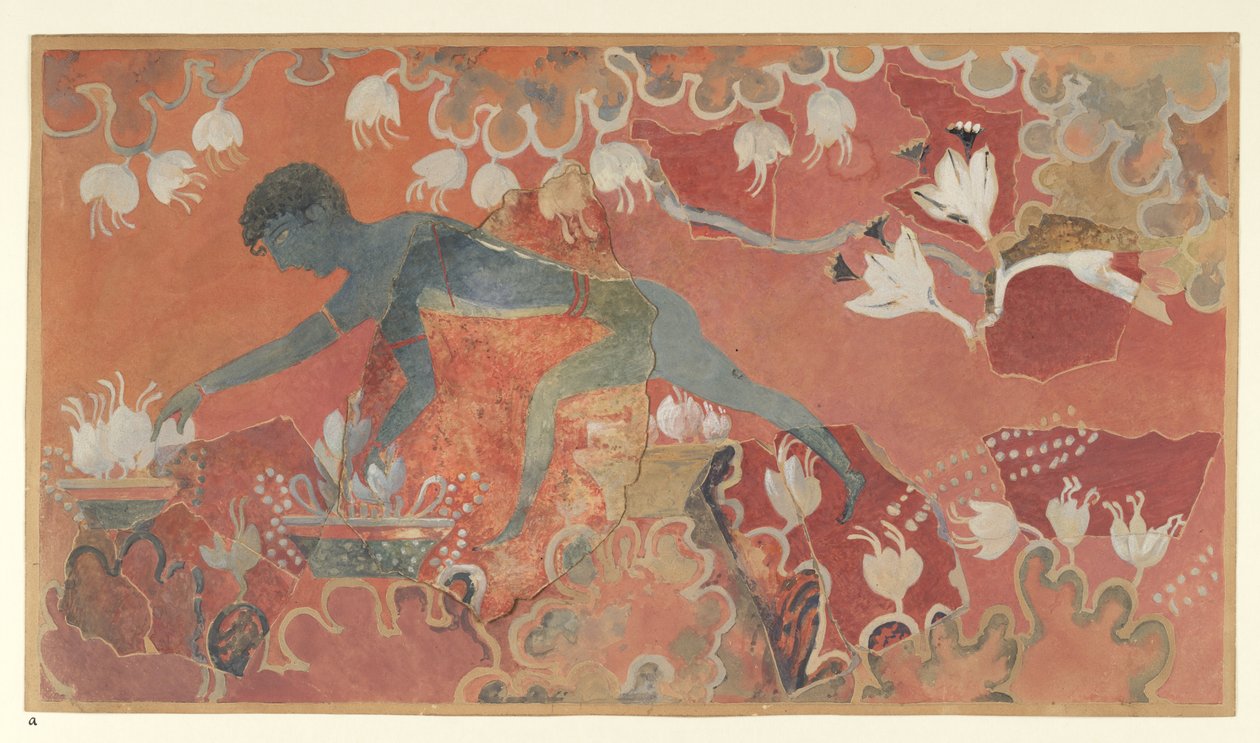 Blauwe Aap Saffraanverzamelaar fresco uit het Paleis van Minos in Knossos door Emile Gilliéron