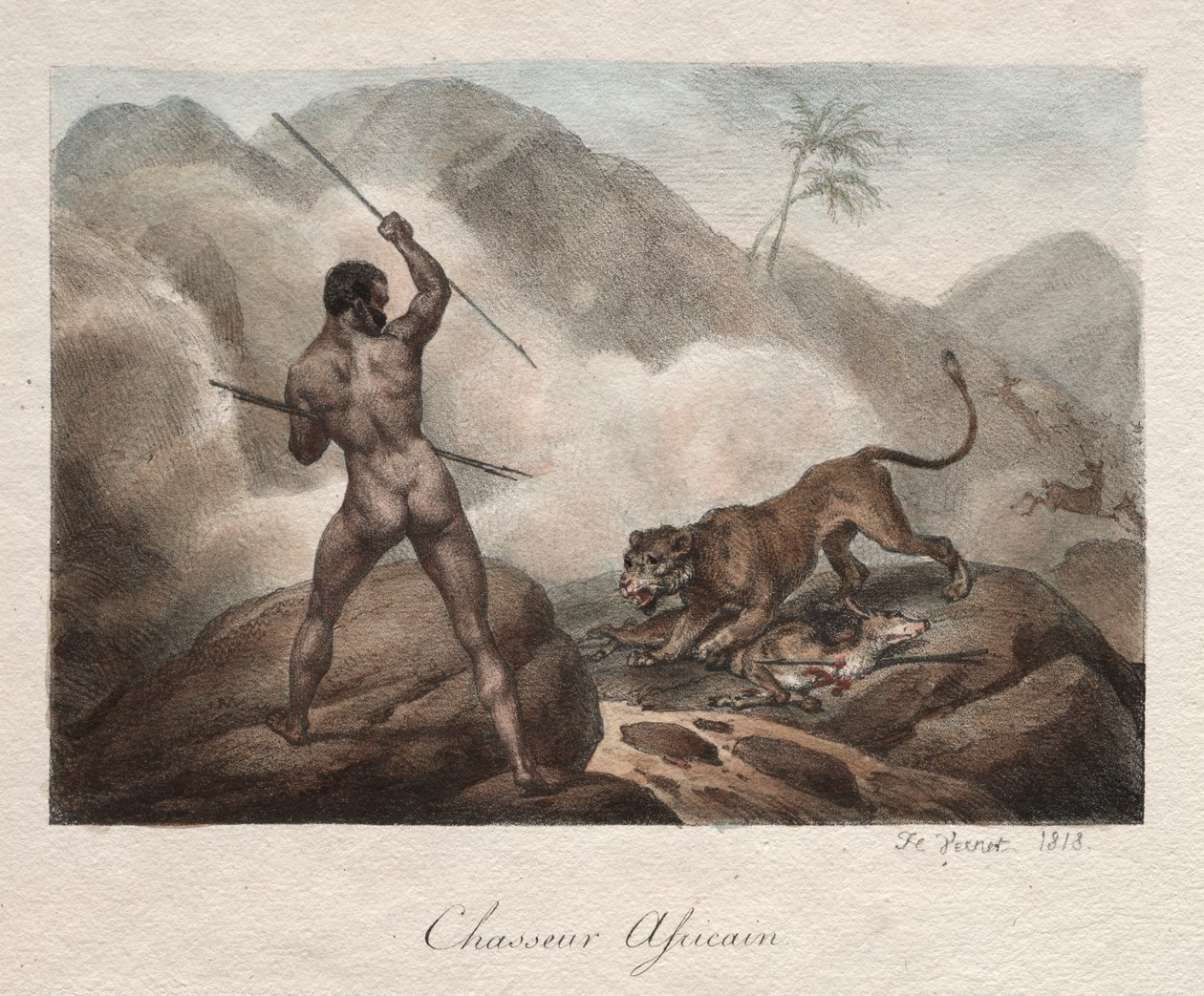 Afrikaanse jager door Emile Jean Horace Vernet