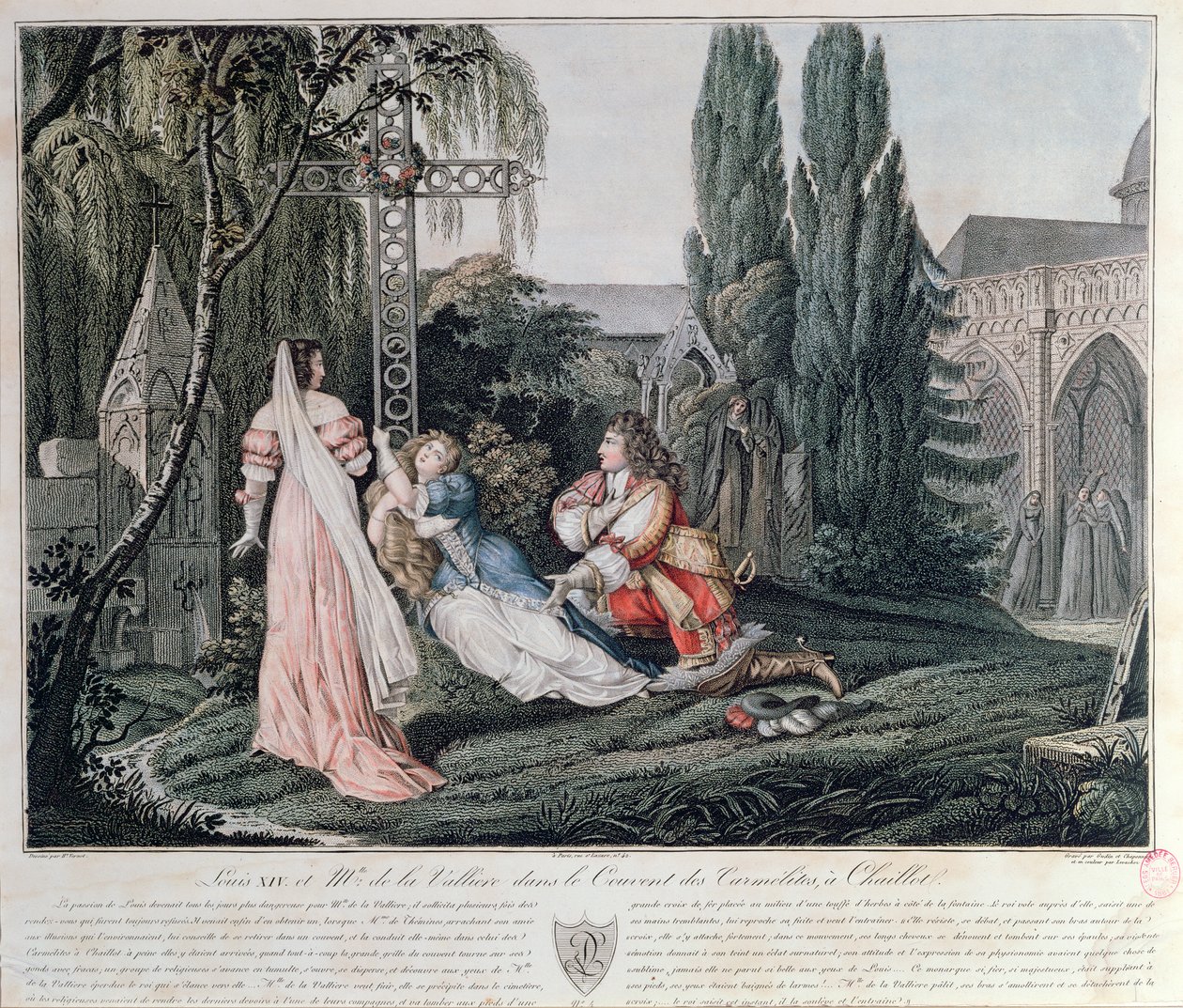 Lodewijk XIV achtervolgt Louise de la Valliere die na een ruzie in 1662 met de koning haar toevlucht had genomen in het Karmelietenklooster in Chaillot door Emile Jean Horace Vernet