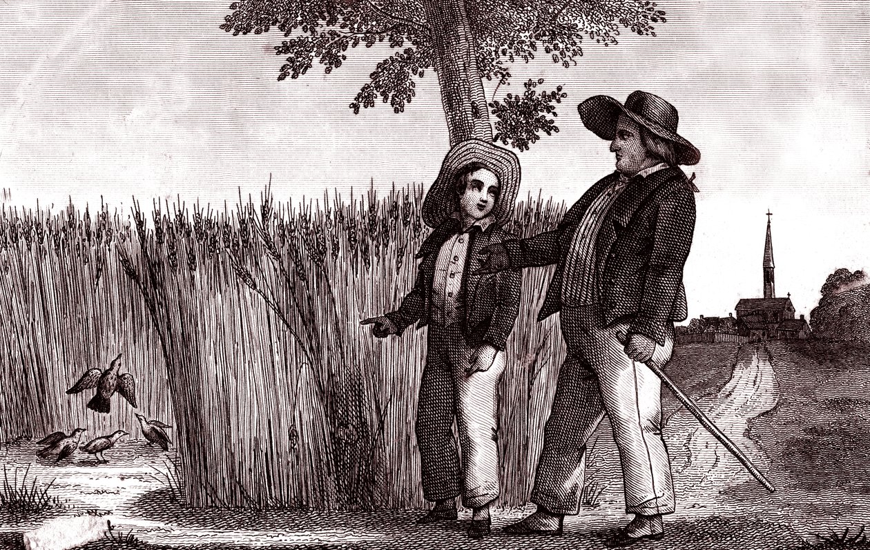 De leeuwerik en de Landheer, Fabel van La Fontaine door Emile Joseph Alexandre Gouget