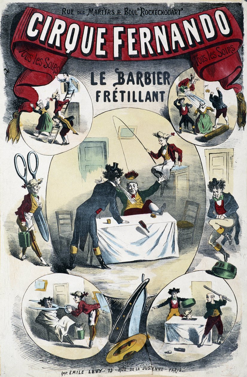 Cirque Fernando: De schrijvende kapper - Poster door Lévy, eind 19e eeuw door Emile Levy