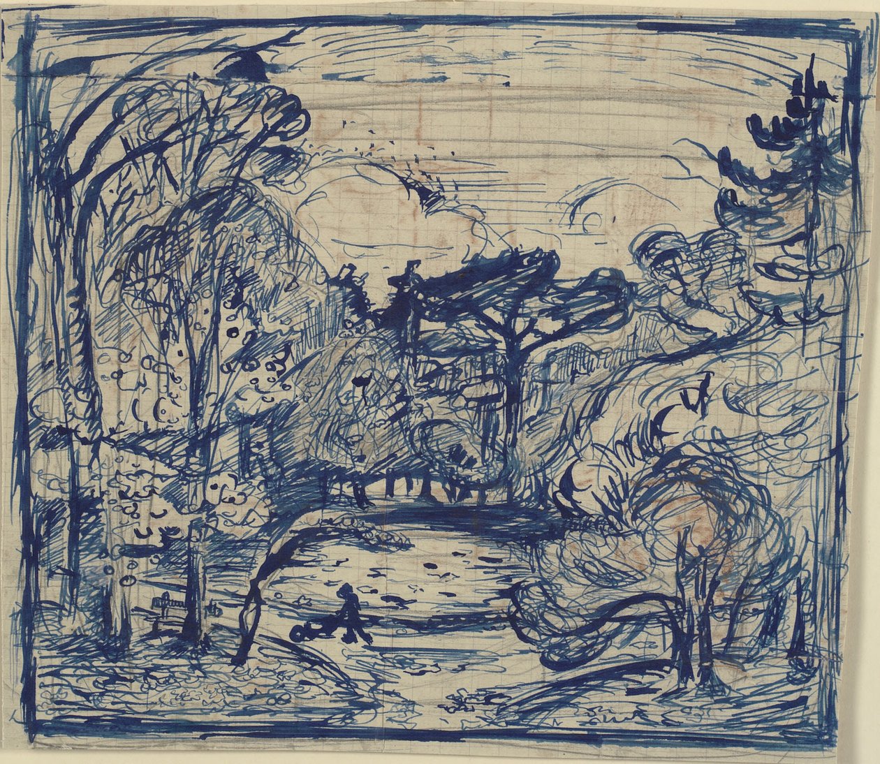 Bosinterieur met houthakker. La Côte de Grâce, Honfleur. door Emile Othon Friesz