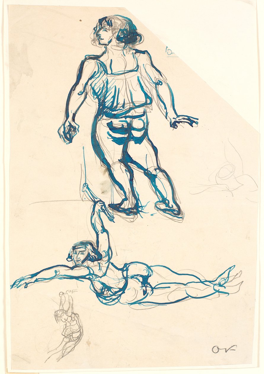 Drie studies van een vrouwelijke acrobaat, op trapeze en lopend door Emile Othon Friesz