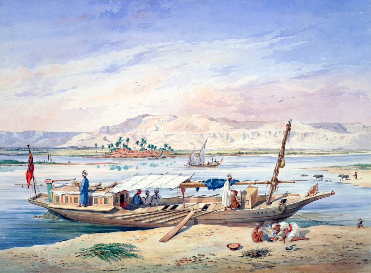 Een boot op de Nijl, Egypte, 19e eeuw door Emile Prisse d
