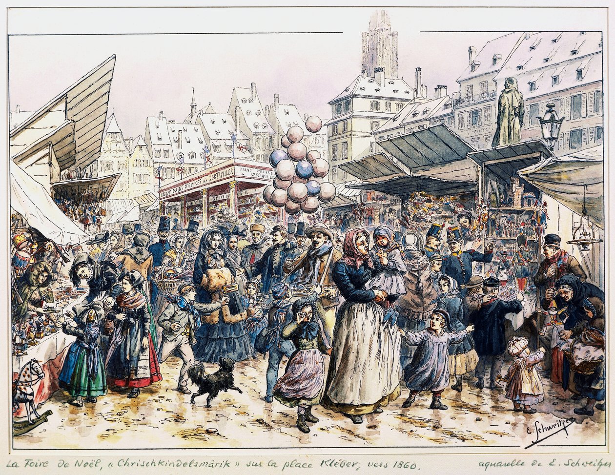 Kerstmarkt op Place Kleber in Straatsburg door Emile Schweitzer