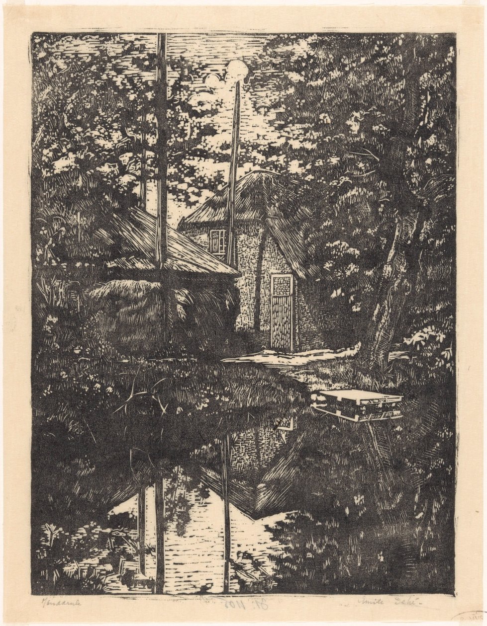Boerderij en hooischuur aan het water door Emilius Wilhelmus Dehé (signed by artist)