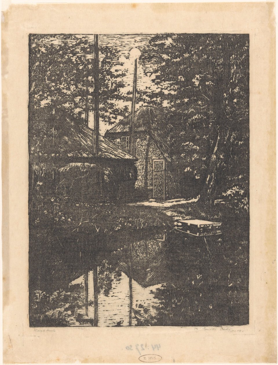 Boerderij en hooischuur aan het water door Emilius Wilhelmus Dehé (signed by artist)