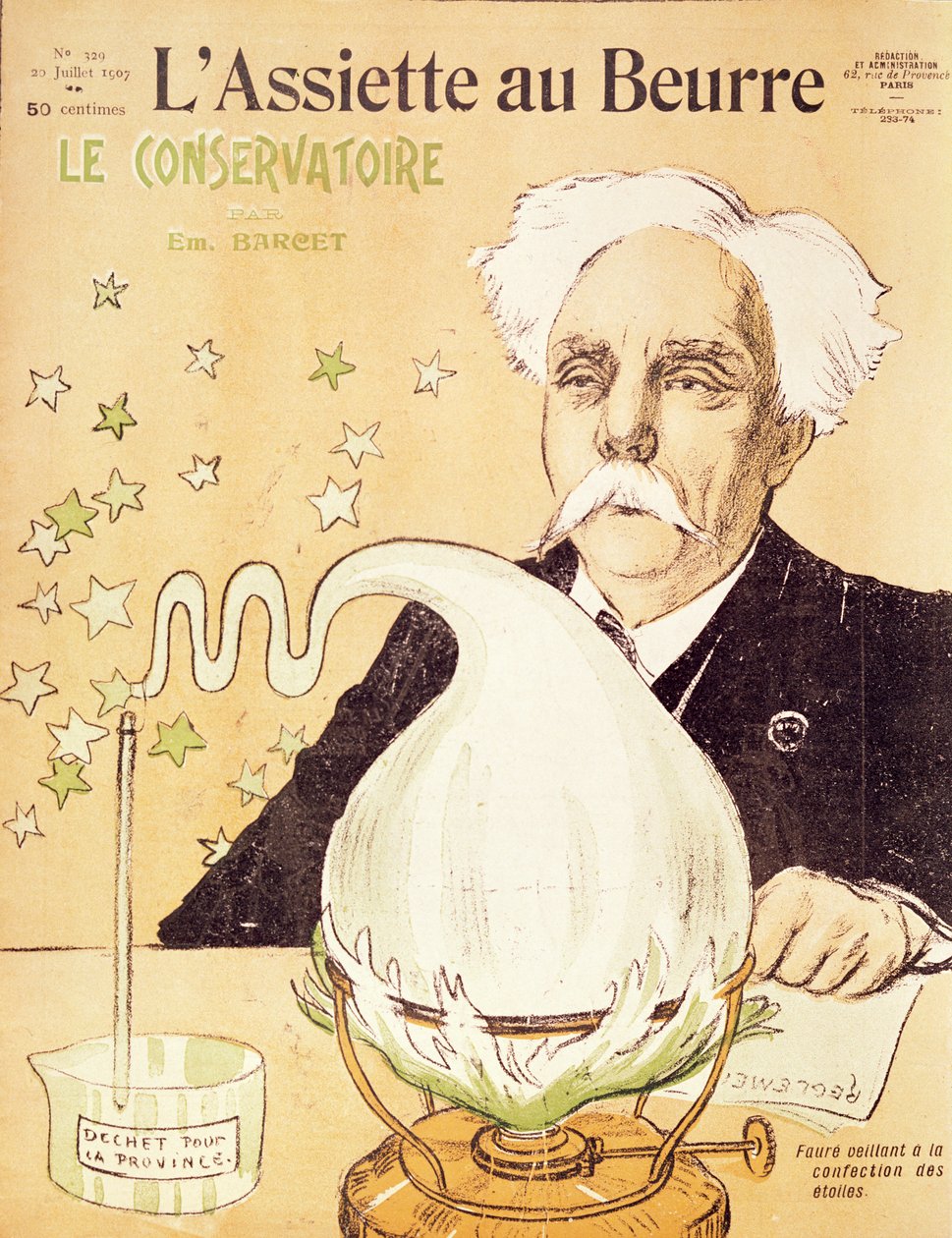 Karikatuur van Gabriel Faure (1845-1924) die sterren creëert, uit 