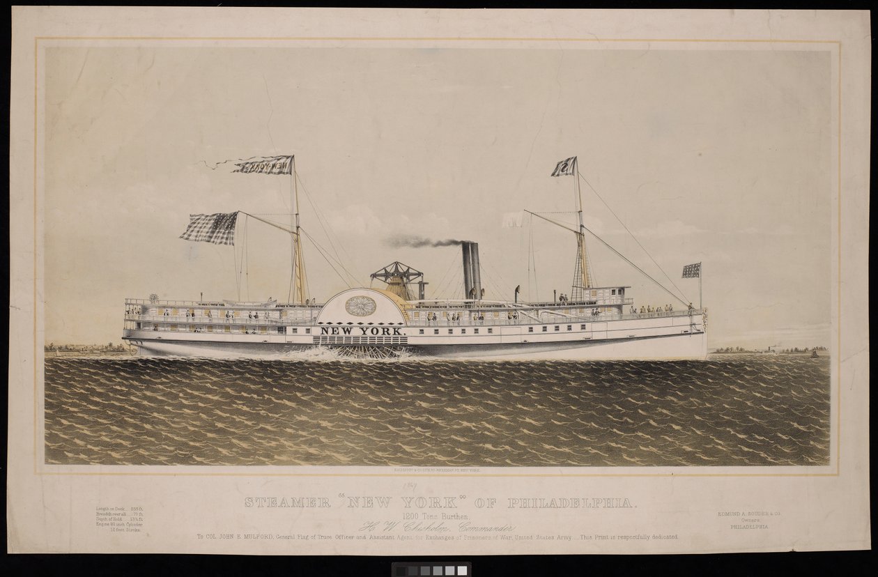 Stoomboot New York van Philadelphia... H W Chisholm, Commandant... door Endicott Endicott