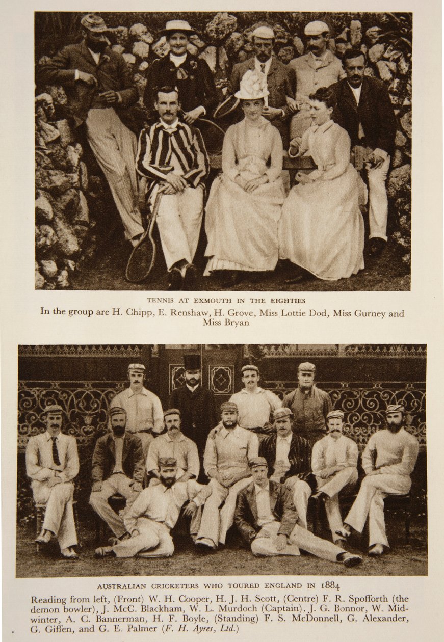 Tennis in Exmouth in de jaren 80 en het Australische cricketteam dat Engeland bezocht in 1884, foto